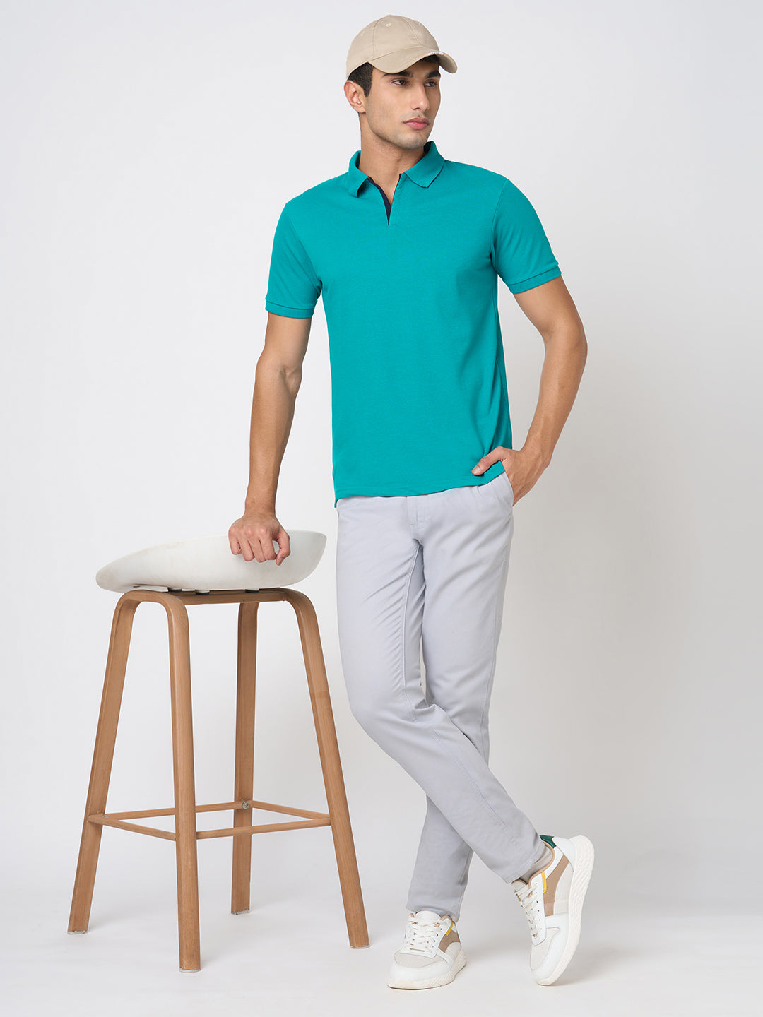 STITCH HUB Men's Polo Tshirt Ocean Blue Regular Fit Cotton Rich Blend, Breathable, Stylish & Versatile for Formal & Casual Wear