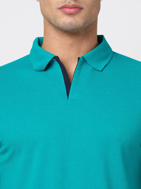 STITCH HUB Men's Polo Tshirt Ocean Blue Regular Fit Cotton Rich Blend, Breathable, Stylish & Versatile for Formal & Casual Wear