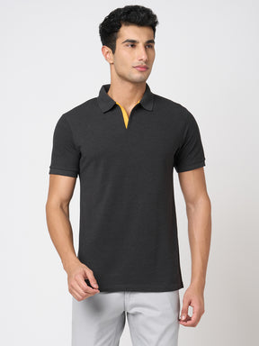 STITCH HUB Johnny Polo Men's Tshirt - Dark Grey Cotton Rich Blend, Breathable & Stylish for Casual and Formal Wear