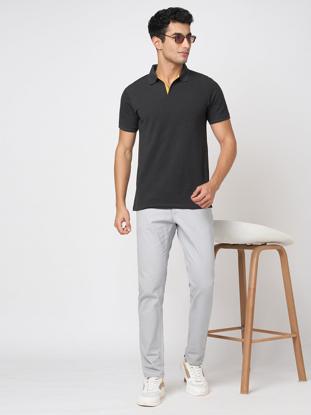 STITCH HUB Johnny Polo Men's Tshirt - Dark Grey Cotton Rich Blend, Breathable & Stylish for Casual and Formal Wear