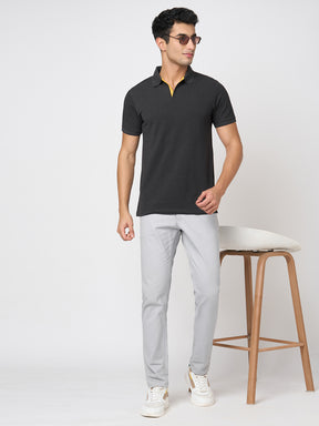 STITCH HUB Johnny Polo Men's Tshirt - Dark Grey Cotton Rich Blend, Breathable & Stylish for Casual and Formal Wear