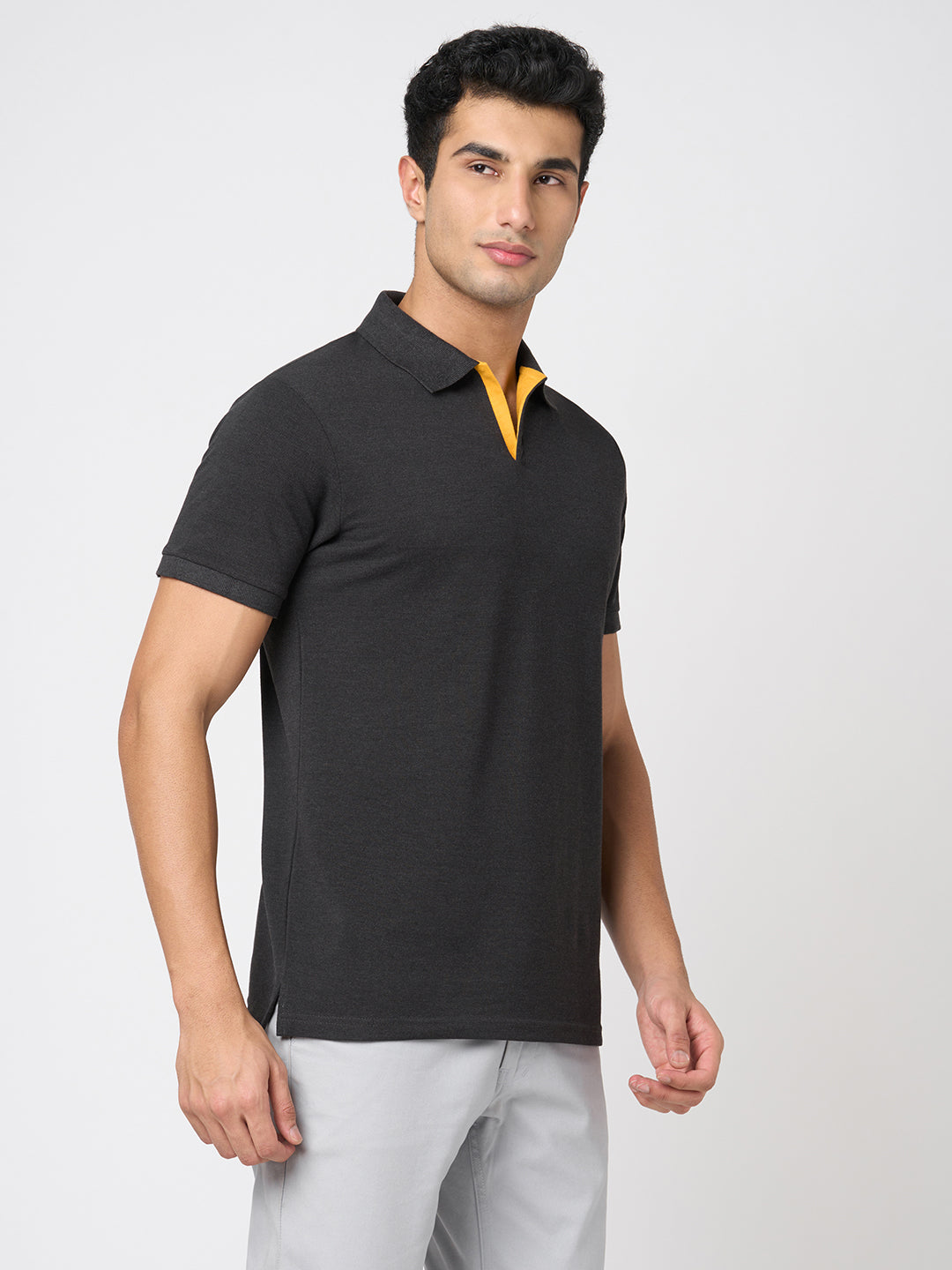 STITCH HUB Johnny Polo Men's Tshirt - Dark Grey Cotton Rich Blend, Breathable & Stylish for Casual and Formal Wear