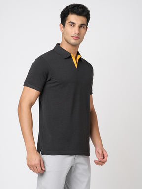 STITCH HUB Johnny Polo Men's Tshirt - Dark Grey Cotton Rich Blend, Breathable & Stylish for Casual and Formal Wear