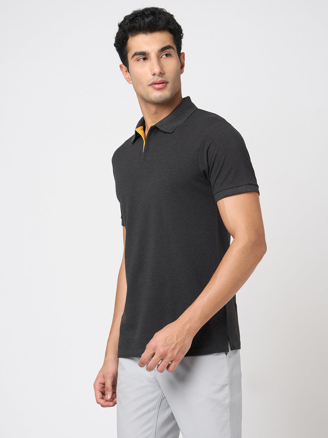 STITCH HUB Johnny Polo Men's Tshirt - Dark Grey Cotton Rich Blend, Breathable & Stylish for Casual and Formal Wear