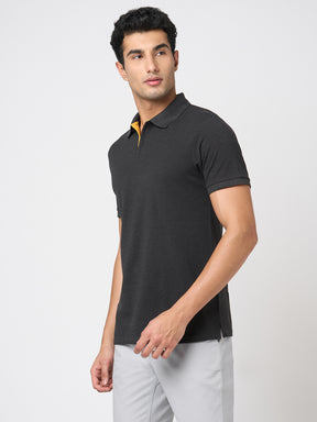 STITCH HUB Johnny Polo Men's Tshirt - Dark Grey Cotton Rich Blend, Breathable & Stylish for Casual and Formal Wear