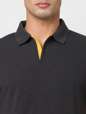 STITCH HUB Johnny Polo Men's Tshirt - Dark Grey Cotton Rich Blend, Breathable & Stylish for Casual and Formal Wear
