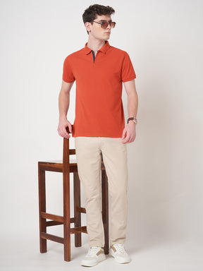 STITCH HUB Men's Polo Tshirt in Rust Cotton Rich Blend, Breathable, Casual & Formal Wear, Tailored Comfort with Classic Style