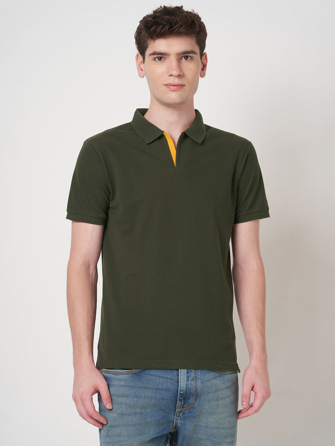 STITCH HUB Johnny Polo Men's Tshirt Cotton Rich Blend, Stylish Olive Color, Regular Fit for Casual & Formal Wear