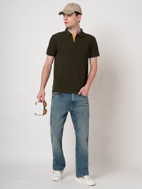 STITCH HUB Johnny Polo Men's Tshirt Cotton Rich Blend, Stylish Olive Color, Regular Fit for Casual & Formal Wear