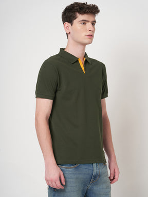 STITCH HUB Johnny Polo Men's Tshirt Cotton Rich Blend, Stylish Olive Color, Regular Fit for Casual & Formal Wear