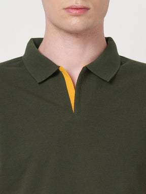 STITCH HUB Johnny Polo Men's Tshirt Cotton Rich Blend, Stylish Olive Color, Regular Fit for Casual & Formal Wear