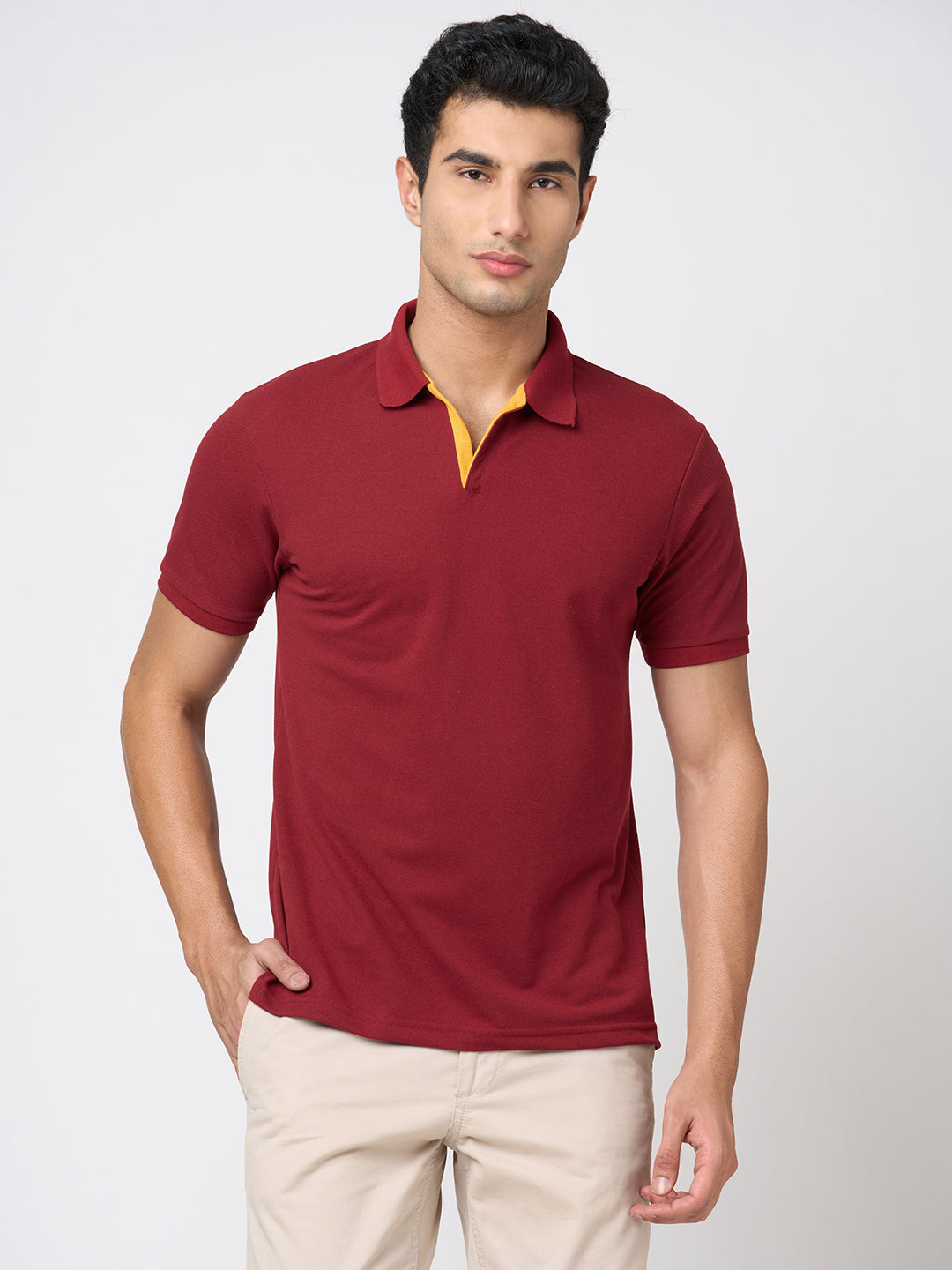 STITCH HUB Men's Johnny Polo Tshirt - Wine Color, Cotton Rich Blend, Breathable & Stylish for Formal and Casual Wear