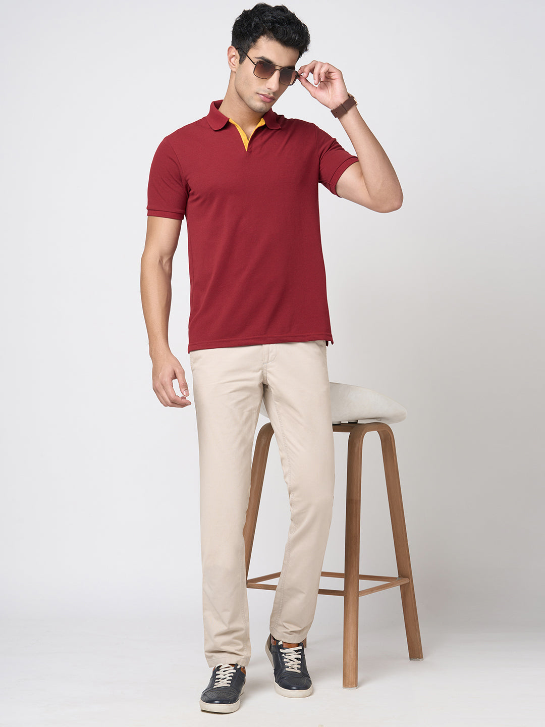 STITCH HUB Men's Johnny Polo Tshirt - Wine Color, Cotton Rich Blend, Breathable & Stylish for Formal and Casual Wear