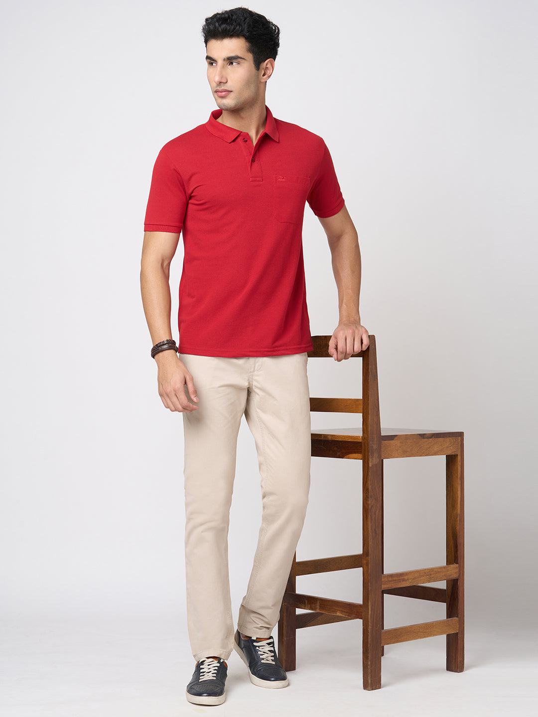 STITCH HUB Men's Matty Polo - Red Cotton Rich Blend Polo, Regular Fit, Breathable & Stylish for Casual and Formal Wear