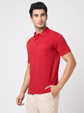 STITCH HUB Men's Matty Polo - Red Cotton Rich Blend Polo, Regular Fit, Breathable & Stylish for Casual and Formal Wear