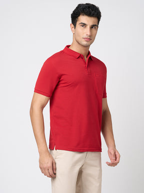 STITCH HUB Men's Matty Polo - Red Cotton Rich Blend Polo, Regular Fit, Breathable & Stylish for Casual and Formal Wear