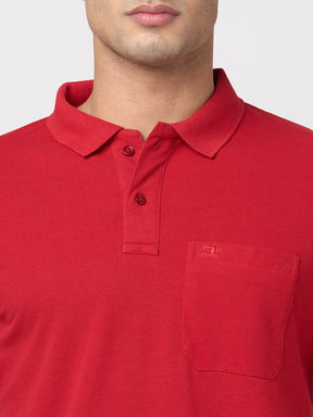 STITCH HUB Men's Matty Polo - Red Cotton Rich Blend Polo, Regular Fit, Breathable & Stylish for Casual and Formal Wear