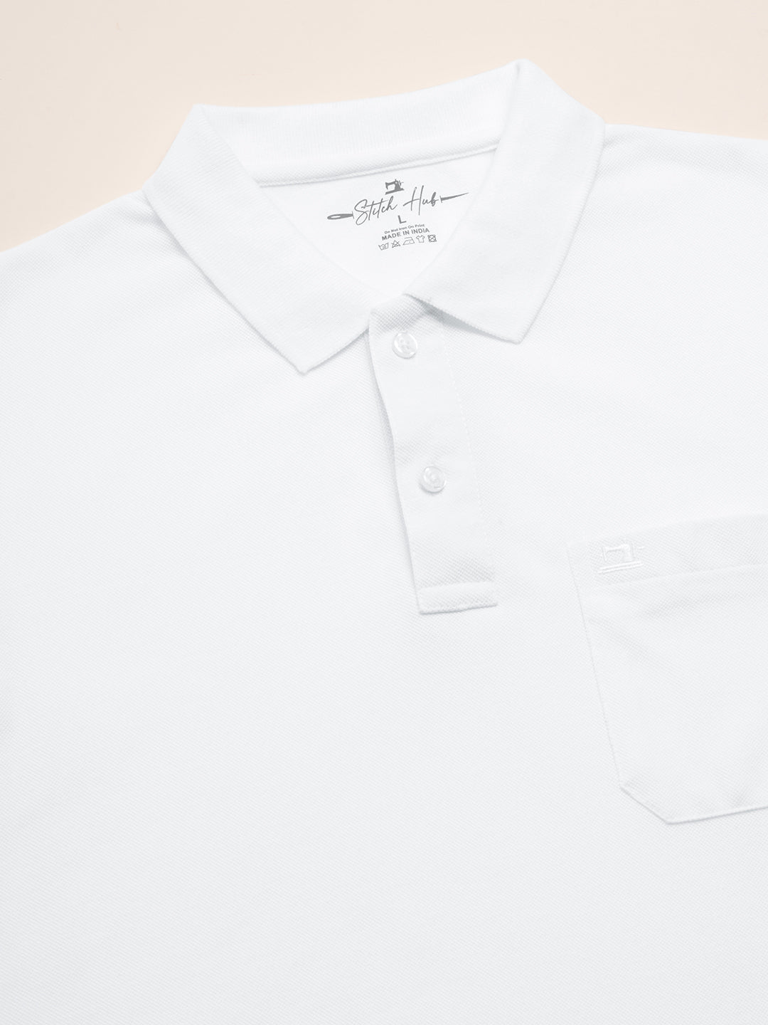 STITCH HUB Men's Matty Polo - Cotton Rich Blend, Regular Fit, Elegant White Polo for Formal & Casual Wear