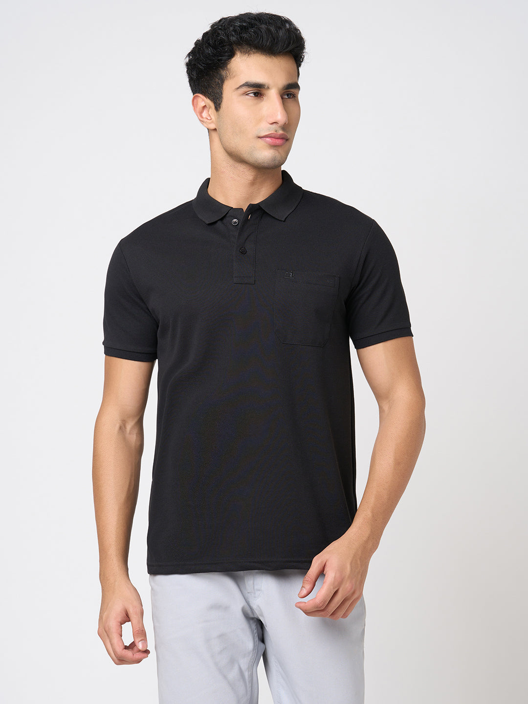 STITCH HUB Men's Matty Polo Tshirt – Black Cotton Rich Blend, Regular Fit, Breathable & Durable for Casual & Formal Wear