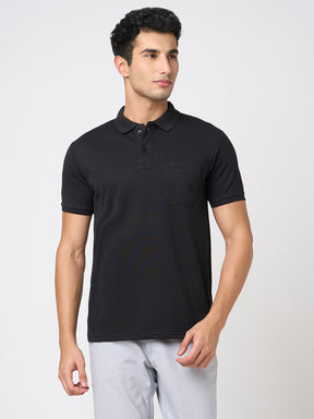 STITCH HUB Men's Matty Polo Tshirt – Black Cotton Rich Blend, Regular Fit, Breathable & Durable for Casual & Formal Wear