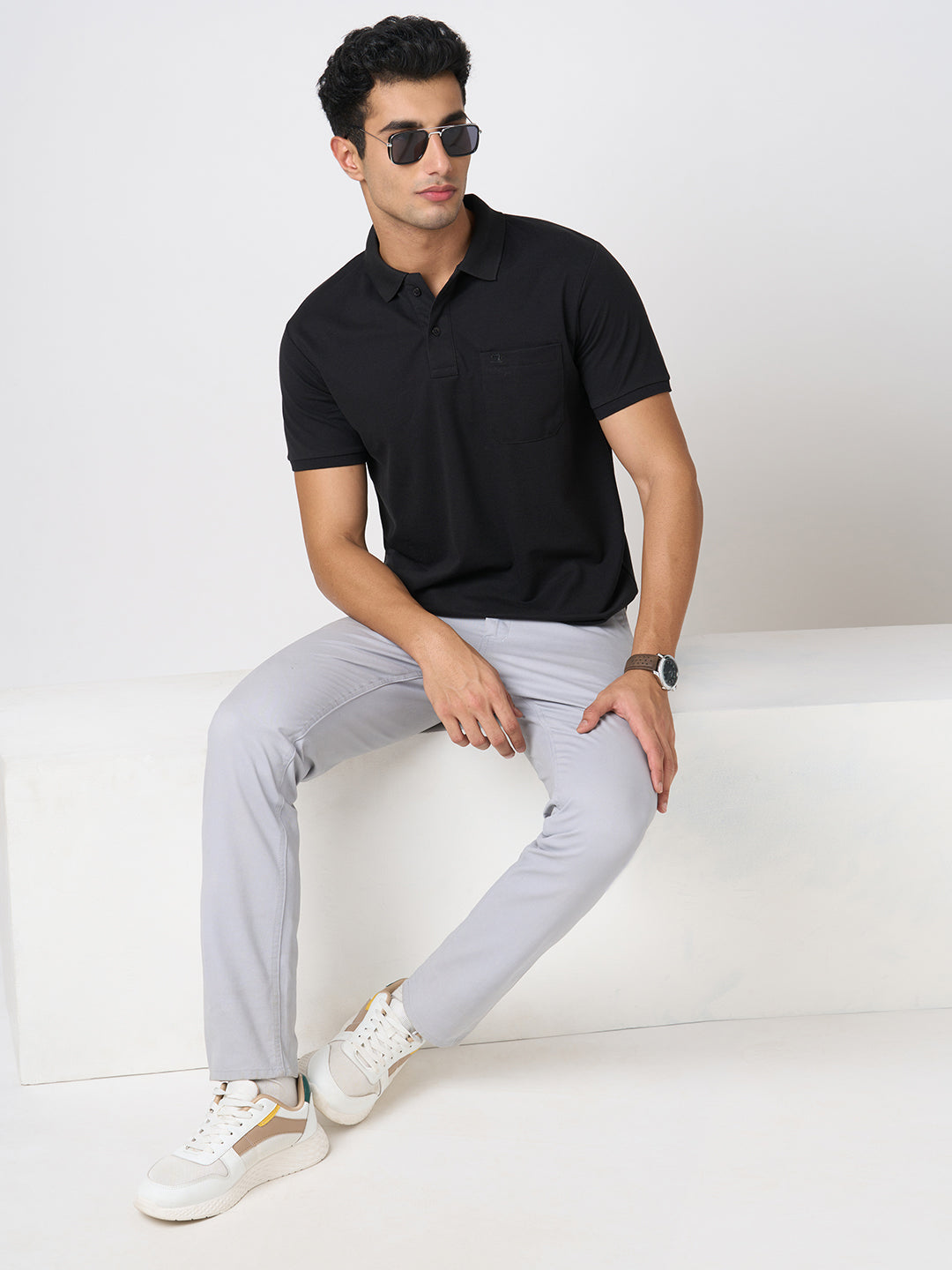 STITCH HUB Men's Matty Polo Tshirt – Black Cotton Rich Blend, Regular Fit, Breathable & Durable for Casual & Formal Wear