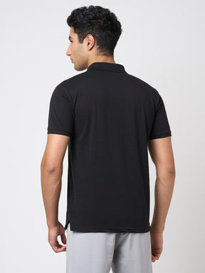 STITCH HUB Men's Matty Polo Tshirt – Black Cotton Rich Blend, Regular Fit, Breathable & Durable for Casual & Formal Wear
