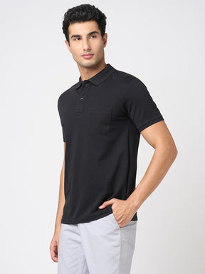 STITCH HUB Men's Matty Polo Tshirt – Black Cotton Rich Blend, Regular Fit, Breathable & Durable for Casual & Formal Wear