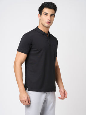 STITCH HUB Men's Matty Polo Tshirt – Black Cotton Rich Blend, Regular Fit, Breathable & Durable for Casual & Formal Wear