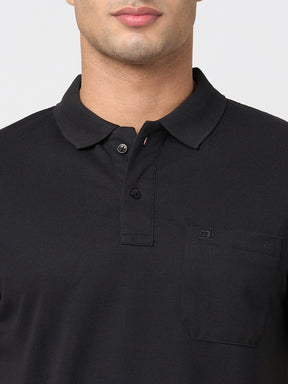 STITCH HUB Men's Matty Polo Tshirt – Black Cotton Rich Blend, Regular Fit, Breathable & Durable for Casual & Formal Wear