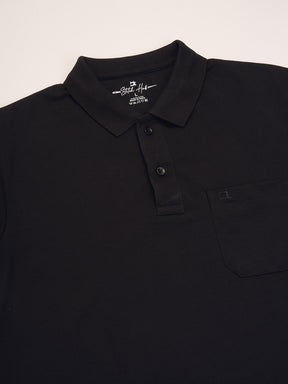 STITCH HUB Men's Matty Polo Tshirt – Black Cotton Rich Blend, Regular Fit, Breathable & Durable for Casual & Formal Wear