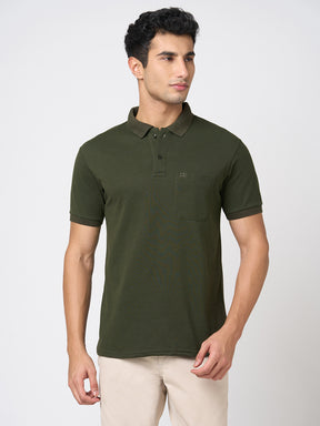 STITCH HUB Men's Olive Matty Polo Tshirt - Cotton Rich Blend, Regular Fit, Breathable, Perfect for Casual & Formal Wear