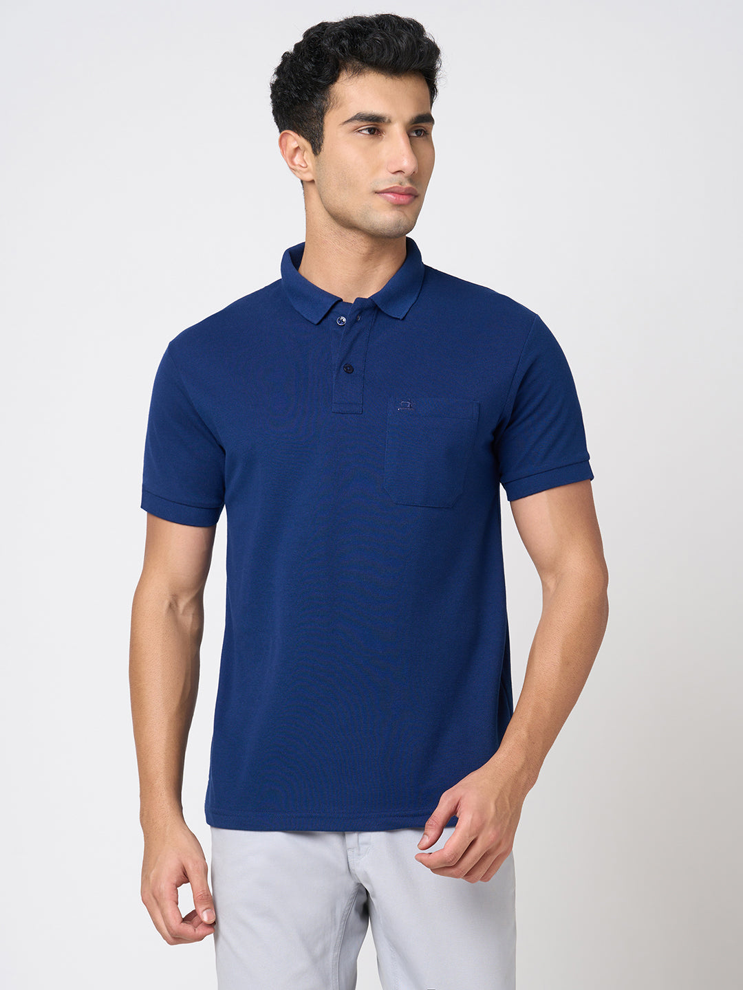 STITCH HUB Men's Matty Polo – Blue Cotton Rich Blend, Regular Fit, Breathable & Stylish for Casual & Formal Wear