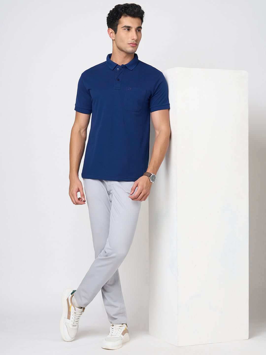 STITCH HUB Men's Matty Polo – Blue Cotton Rich Blend, Regular Fit, Breathable & Stylish for Casual & Formal Wear
