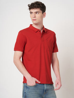 STITCH HUB Men's Dark Red Cotton Rich Polo – Regular Fit, Breathable, Stylish & Comfortable for Casual & Outdoor Wear