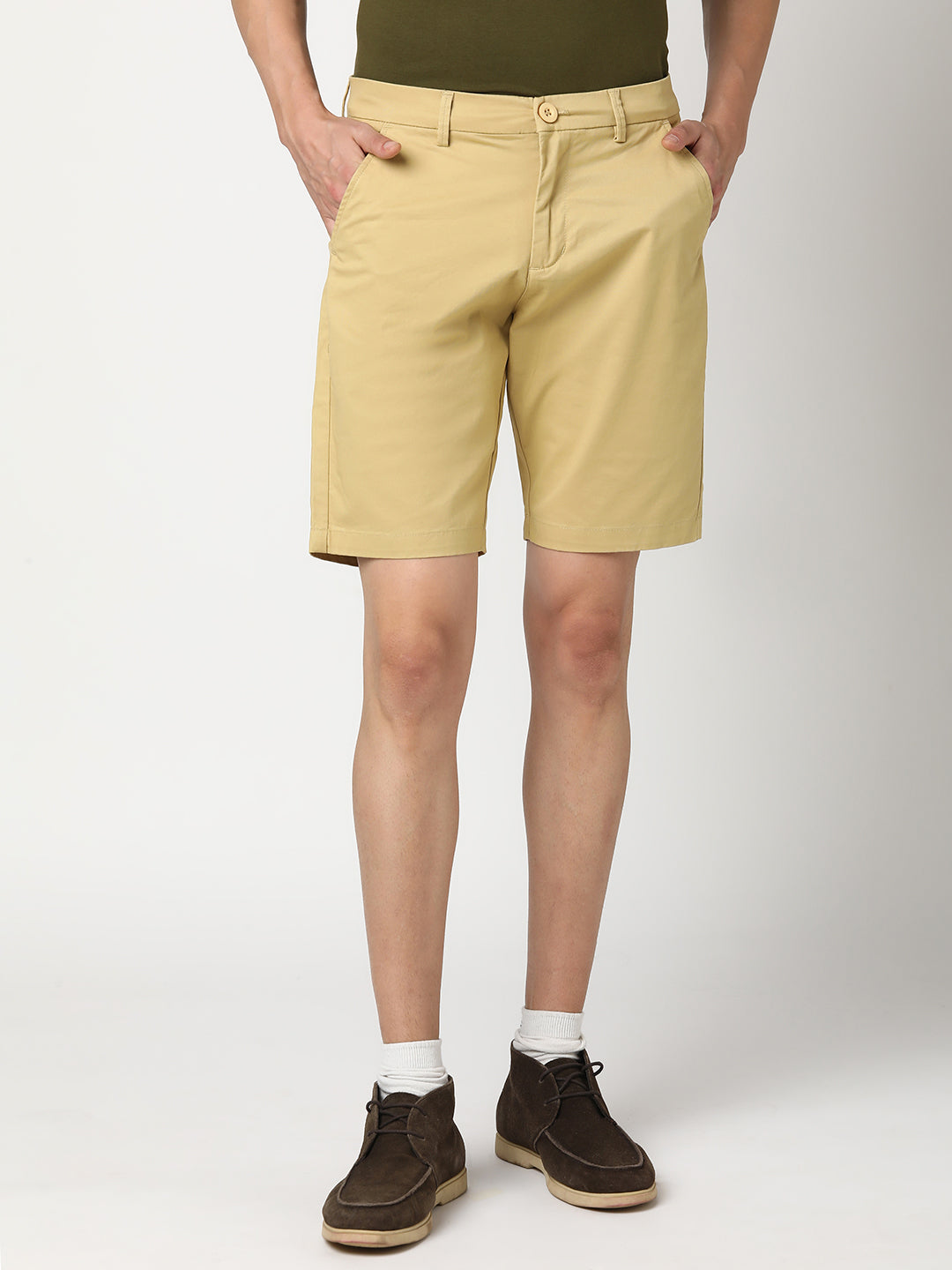 Stitch Hub Men's Beige Solid Cotton Shorts - Comfort & Style in a Regular Fit