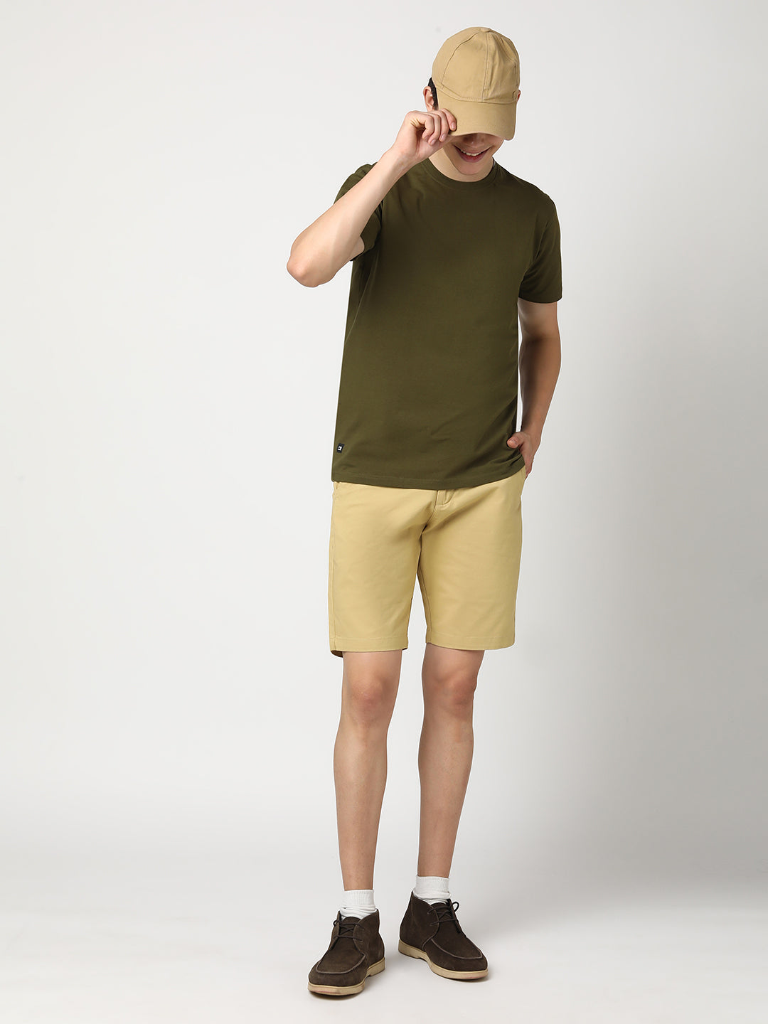 Stitch Hub Men's Beige Solid Cotton Shorts - Comfort & Style in a Regular Fit