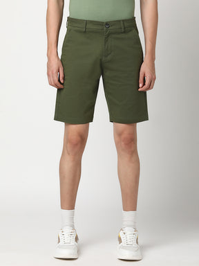 Stitch Hub Men's Olive Green Solid Cotton Shorts - Regular Fit