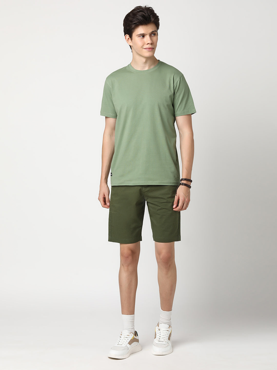 Stitch Hub Men's Olive Green Solid Cotton Shorts - Regular Fit