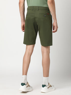 Stitch Hub Men's Olive Green Solid Cotton Shorts - Regular Fit