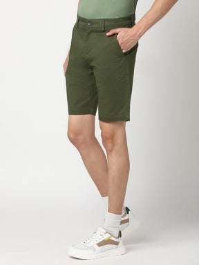 Stitch Hub Men's Olive Green Solid Cotton Shorts - Regular Fit