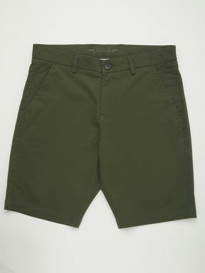 Stitch Hub Men's Olive Green Solid Cotton Shorts - Regular Fit