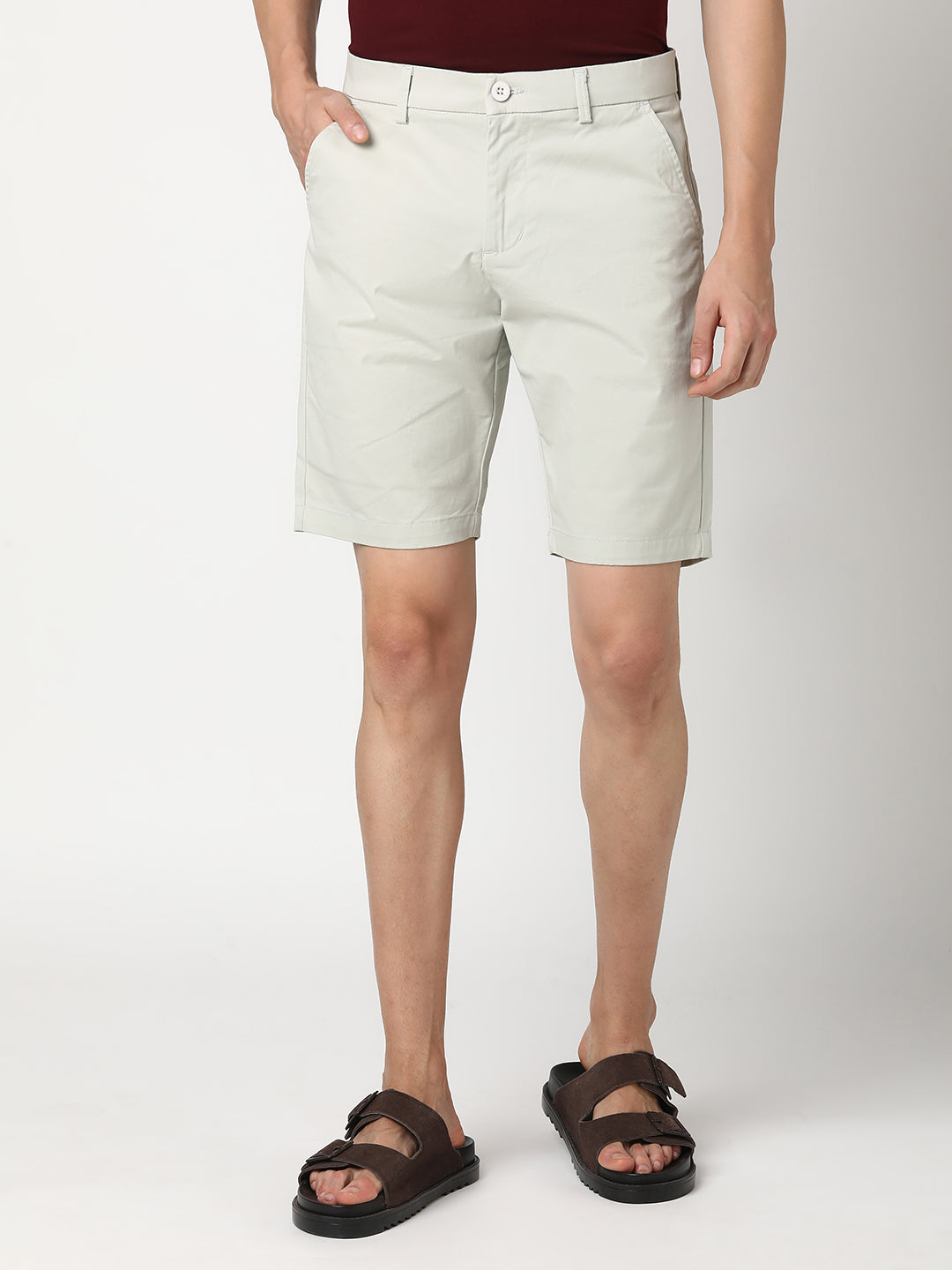 Stitch Hub Men's Light Grey Solid Cotton Shorts