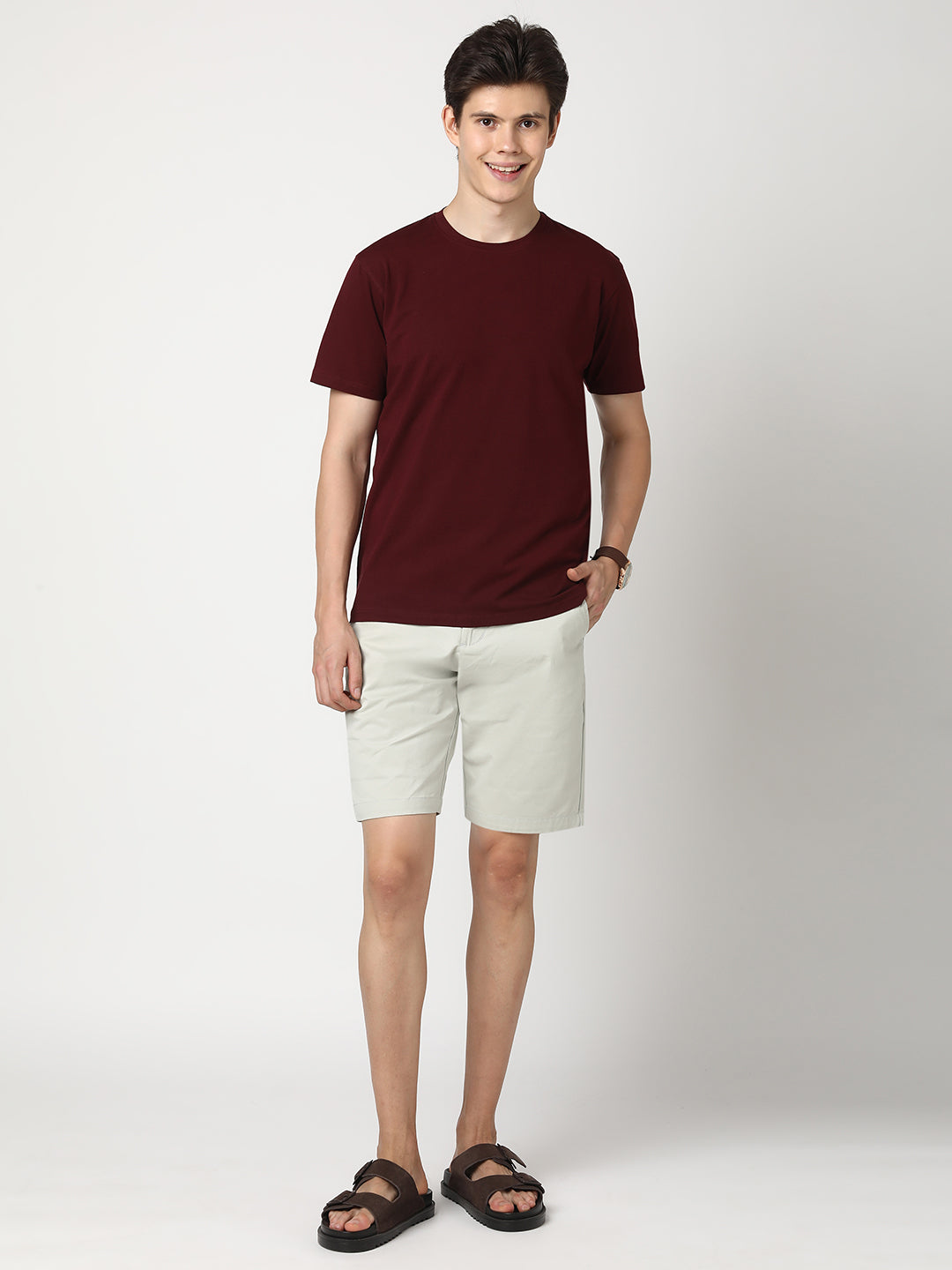 Stitch Hub Men's Light Grey Solid Cotton Shorts