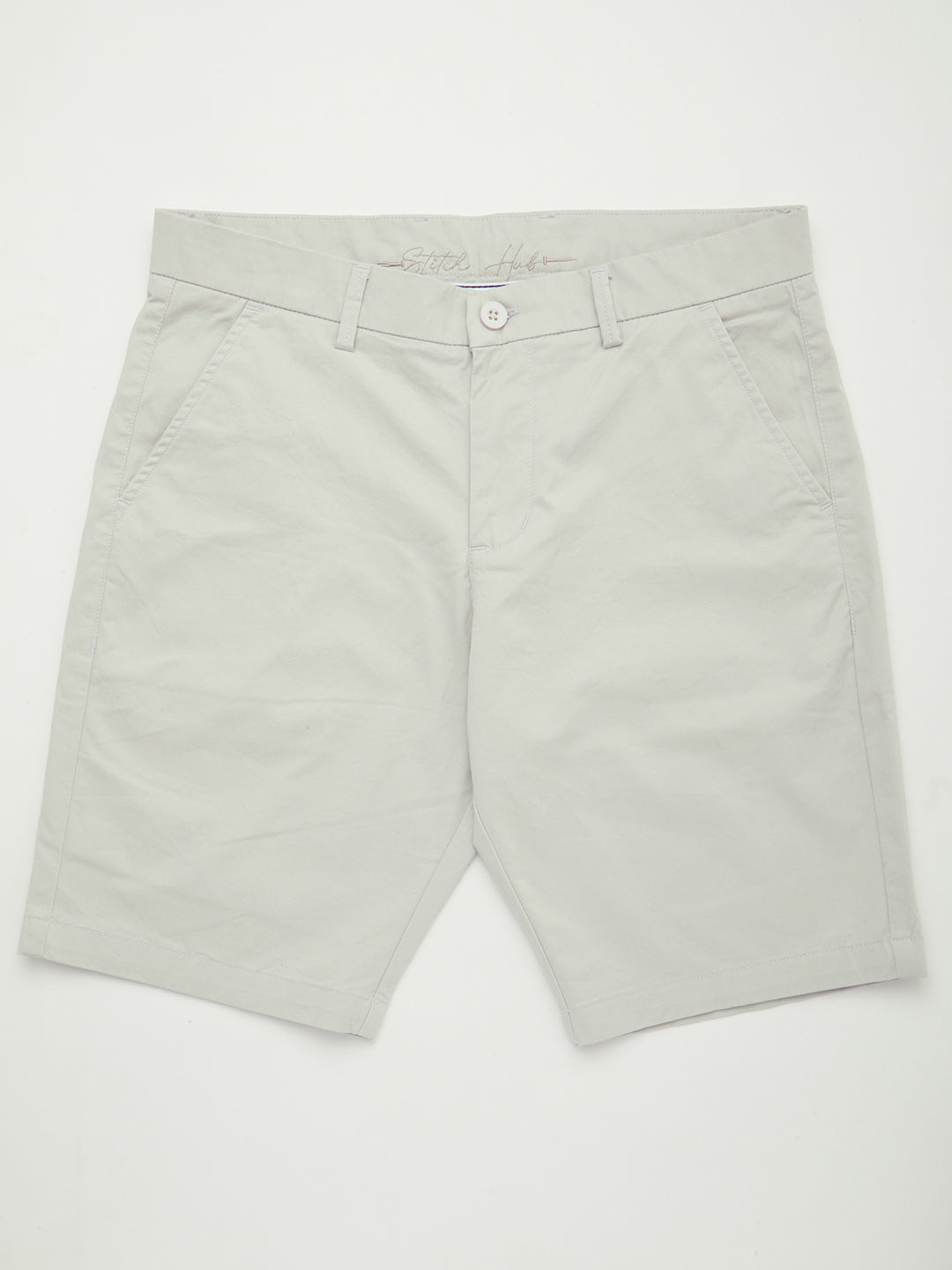 Stitch Hub Men's Light Grey Solid Cotton Shorts