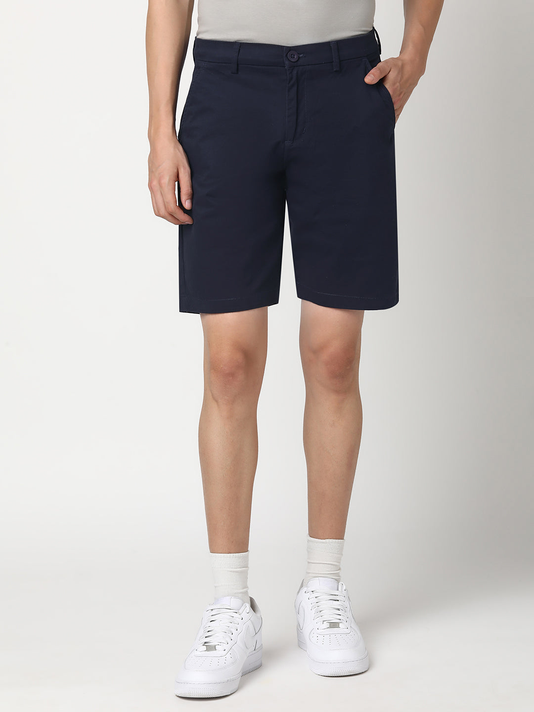 Stitch Hub Men's Navy Blue Solid Cotton Shorts