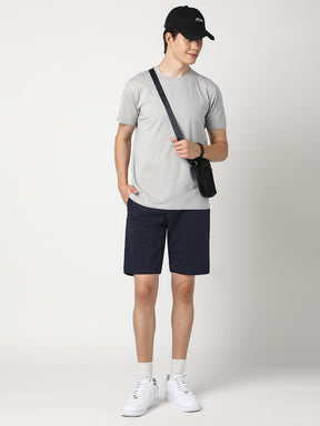 Stitch Hub Men's Navy Blue Solid Cotton Shorts