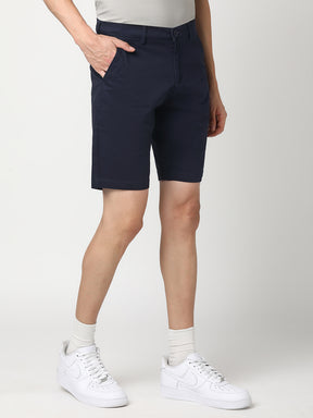 Stitch Hub Men's Navy Blue Solid Cotton Shorts