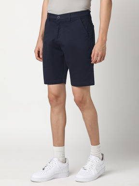 Stitch Hub Men's Navy Blue Solid Cotton Shorts