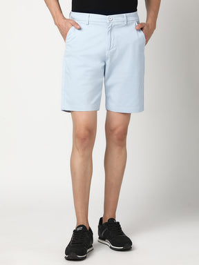 Stitch Hub Men's Sky Blue Solid Cotton Shorts - Stylish Regular Fit for Versatile Wear
