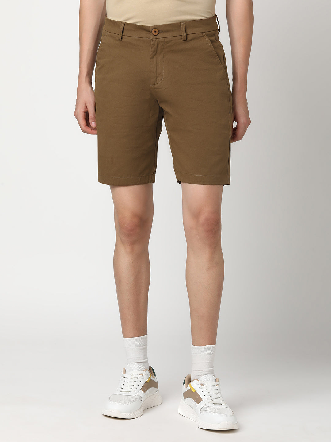 Stitch Hub Men's Brown Solid Cotton Shorts